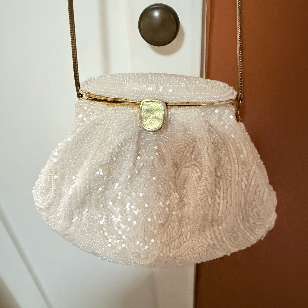 Ivory Beaded Evening Clutch With Gold Trim